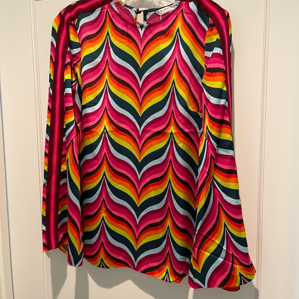Trina Turk Multicolor Wave-Print Long Sleeve Blouse